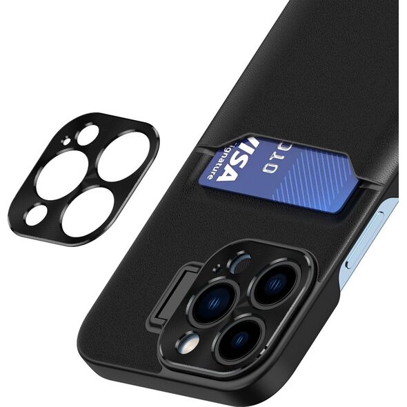 Hurtel Leather Stand Case etui do iPhone 14 pokrowiec portfel na kartę z podstawką czarne 12718445 9145576269664