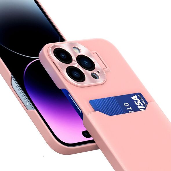 Hurtel Leather Stand Case etui do iPhone 14 pokrowiec portfel na kartę z podstawką różowe 12718446 9145576269640