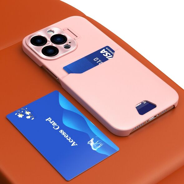 Hurtel Leather Stand Case etui do iPhone 14 pokrowiec portfel na kartę z podstawką różowe 12718446 9145576269640
