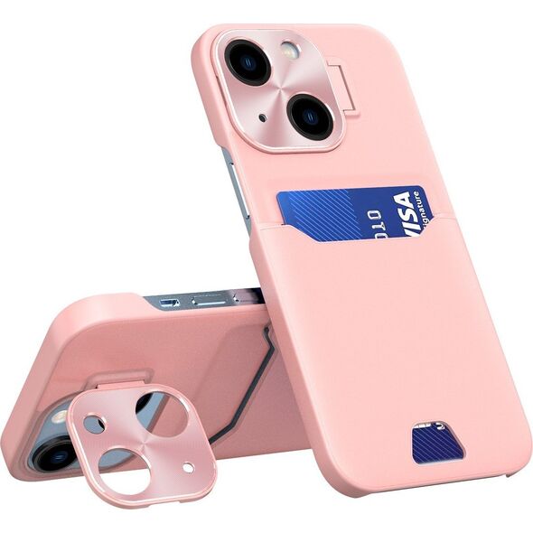 Hurtel Leather Stand Case etui do iPhone 14 Plus pokrowiec portfel na kartę z podstawką różowe 12718448 9145576269671