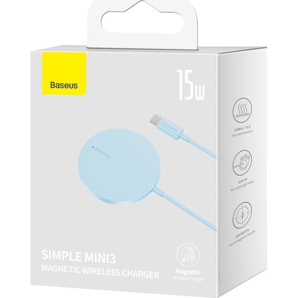 Ładowarka Baseus Ładowarka bezprzewodowa MagSafe Baseus Simple Mini3 Qi 15W niebieska 12742944 6932172623296