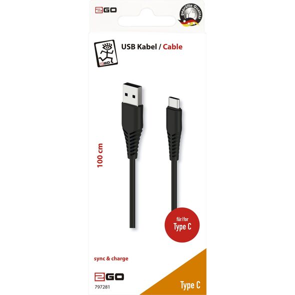 Kabel USB 2GO 2GO USB Ladekabel - schwarz - 100cm für USB Type-C 12773637 4010425972819