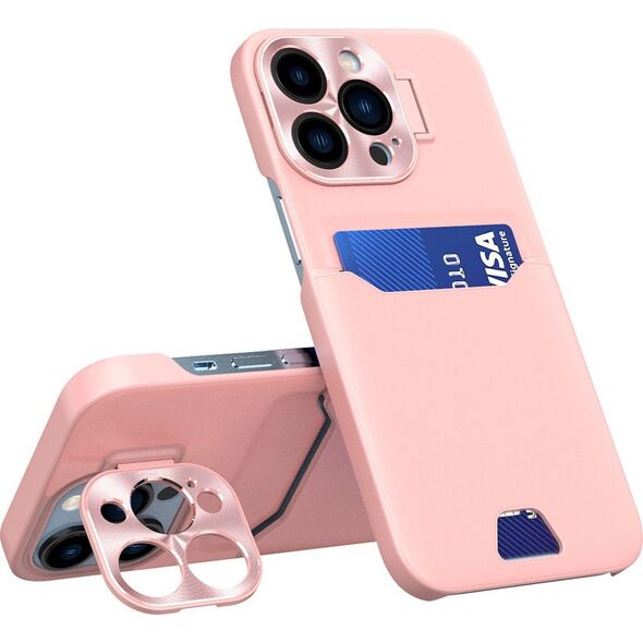 Hurtel Leather Stand Case etui Samsung Galaxy S23 Ultra pokrowiec portfel na kartę z podstawką różowe 12814660 9145576274842