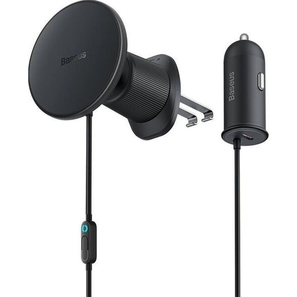 Baseus Magnetyczny uchwyt samochodowy Baseus CW01 do kratki z ładowarką USB-C, 15W + 25W (czarny) 12854165 6932172629441