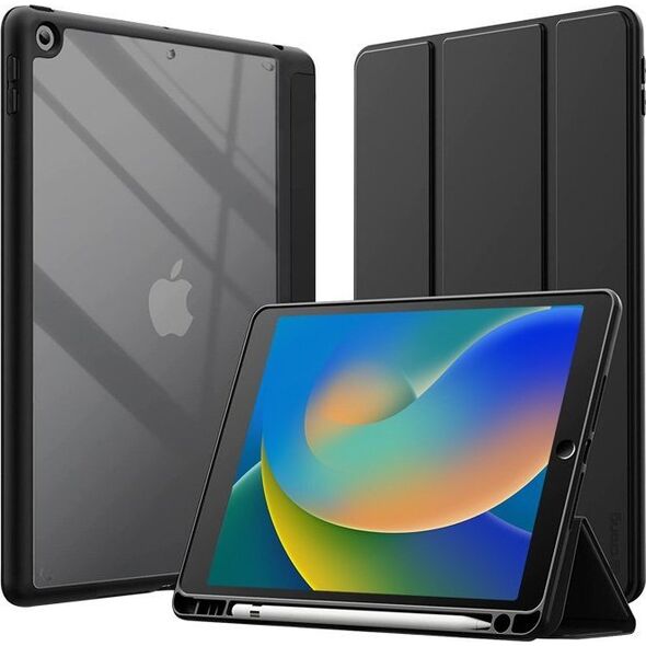 Etui na tablet CRONG PRIMEFOLIO  ETUI IPAD 10.2 (2021-2019) Z PODSTAWKĄ I SCHOWKIEM NA APPLE PENCIL (CZARNY/PRZEZROCZYSTY) 12857283 5904310702676