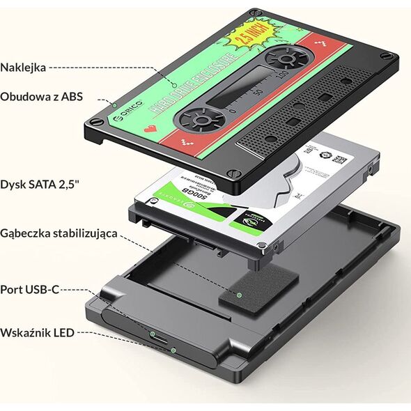Kieszeń Orico SATA 2,5" USB-C 6Gbps kaseta (2580C3-V1-BK-EP) 12862748 6941788874749