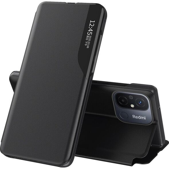 Hurtel Eco Leather View Case etui do Xiaomi Redmi 11A / Poco C55 / Redmi 12C z klapką podstawka czarne 12895023 9145576275740
