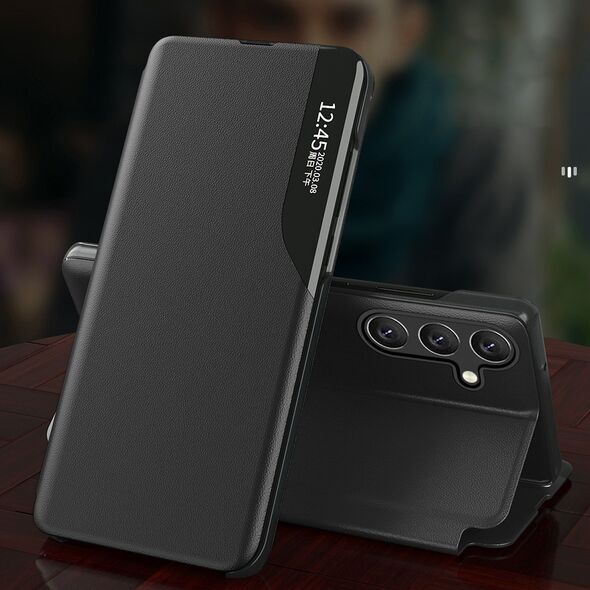 Hurtel Eco Leather View Case etui do Xiaomi Redmi 11A / Poco C55 / Redmi 12C z klapką podstawka czarne 12895023 9145576275740