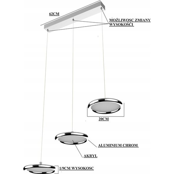Lampa wisząca KRIS Krislamp Ferro KR 413-3L lampa wisząca zwis 26W LED 4000K chrom 12897332 5907582569473
