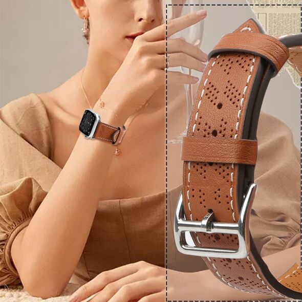 Hurtel Strap Leather skórzany pasek Apple Watch Ultra, SE, 8, 7, 6, 5, 4, 3, 2, 1 (49, 45, 44, 42  mm) opaska bransoleta brązowy 12898177 9145576276280