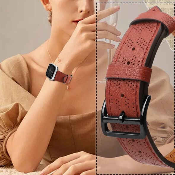 Hurtel Strap Leather skórzany pasek Apple Watch SE, 8, 7, 6, 5, 4, 3, 2, 1 (41, 40, 38 mm) opaska bransoleta czerwony 12898179 9145576276273