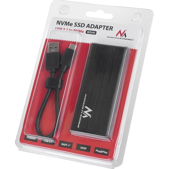 Kieszeń Maclean Obudowa dysku Maclean, SSD M.2, NVMe (PCIe), NGFF (SATA), USB 3.1, rozmiary 2230/2240/2260/2280, aluminiowa obudowa, MCE443 12899640 5902211128816