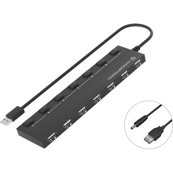 HUB USB Conceptronic CONCEPTRONIC USB-Hub 7-Port 2.0  ->7x2.0 extra o.Netzteil sw 12906010 4015867226117