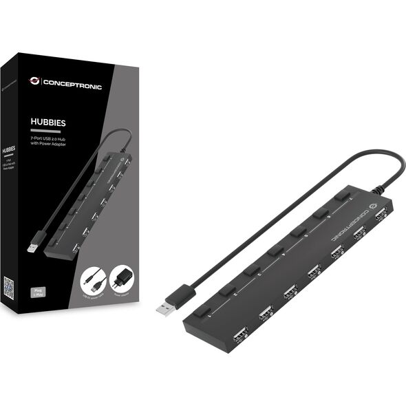 HUB USB Conceptronic CONCEPTRONIC USB-Hub 7-Port 2.0  ->7x2.0 extra m.Netzteil sw 12906032 4015867226322