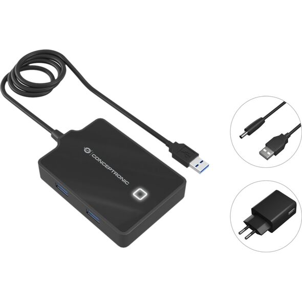 HUB USB Conceptronic CONCEPTRONIC USB-Hub 4-Port 3.0  ->4x3.0       m.Netzteil sw 12906035 4015867226896