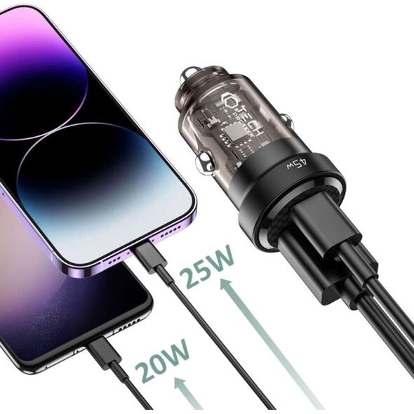 Ładowarka 4kom.pl Ładowarka samochodowa CC45W USB USB-C Type C 2-Port Car Charger PowerDelivery PD 45W QuickCharge QC 3.0 Black 12940725 9490713931707
