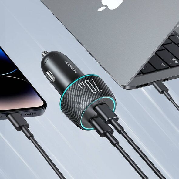 Ładowarka Joyroom Ładowarka samochodowa Joyroom JR-CCN02 2x USB-C 70W LED czarna 12940963 6956116747169