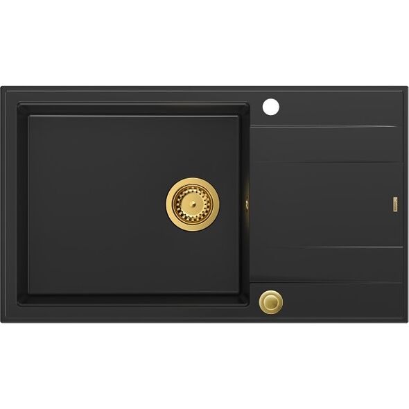 Zlewozmywak GraniteQ EVAN 136 XL GraniteQ zlewozmywak z syfonem Push To Open 1-komorowy z/o (860x500x210| kom. 420x490) pure carbon / elementy złote 12945573 5904310997829