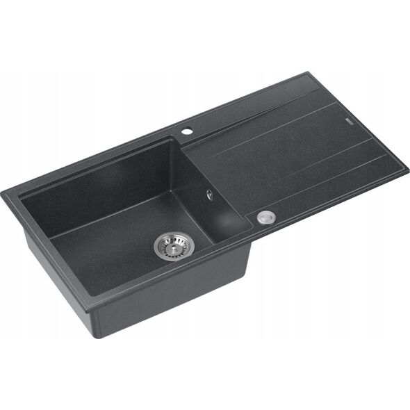 Zlewozmywak GraniteQ EVAN 111 GraniteQ zlewozmywak z syfonemPush 2 Open 1-komorowy z/o (860x500x210) black diamond / elementy stalowe 12945587 5904310997485