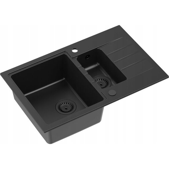 Zlewozmywak GraniteQ PETER 156 GraniteQ zlewozmywak granitowy pure carbon 1,5-komorowy z/o (78x50x20) z syfonem pure carbon i zaślepką kol. czarny 12945658 5904310998192