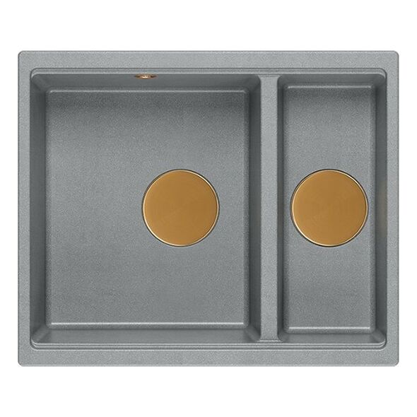 Zlewozmywak GraniteQ QUADRON | LOGAN 150 | granitowy zlewozmywak kuchenny SZARY + MIEDŹ PVD | wymiary: 56 x 46 x 22 cm | 1,5-komorowy wpuszczany | podbudowa szafki od: 60 cm 12945691 5904310999090