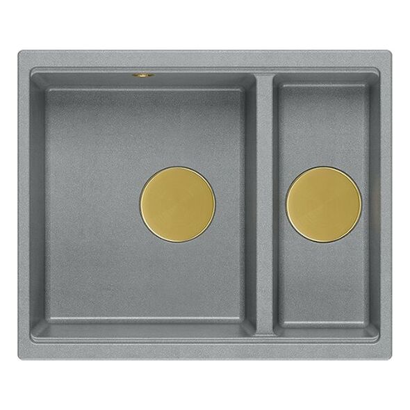 Zlewozmywak GraniteQ QUADRON | LOGAN 150 | granitowy zlewozmywak kuchenny SZARY + ZŁOTO PVD | wymiary: 56 x 46 x 22 cm | 1,5-komorowy podwieszany | podbudowa szafki od: 60 cm 12945695 5904310998789