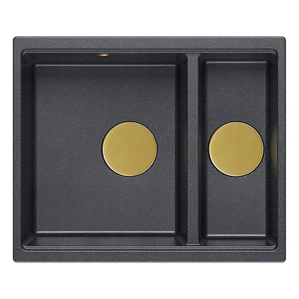 Zlewozmywak GraniteQ QUADRON | LOGAN 150 | granitowy zlewozmywak kuchenny CZARNY + ZŁOTO PVD | wymiary: 56 x 46 x 22 cm | 1,5-komorowy podwieszany | podbudowa szafki od: 60 cm 12945706 5904310998840