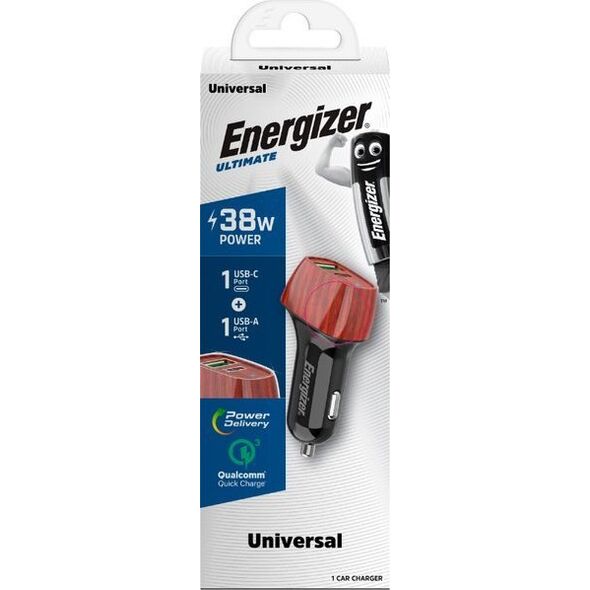 Ładowarka Energizer Energizer Ultimate - Ładowarka samochodowa USB-C & USB-A 38W PD + QC3.0 (Walnut) 12996263 3492548232819