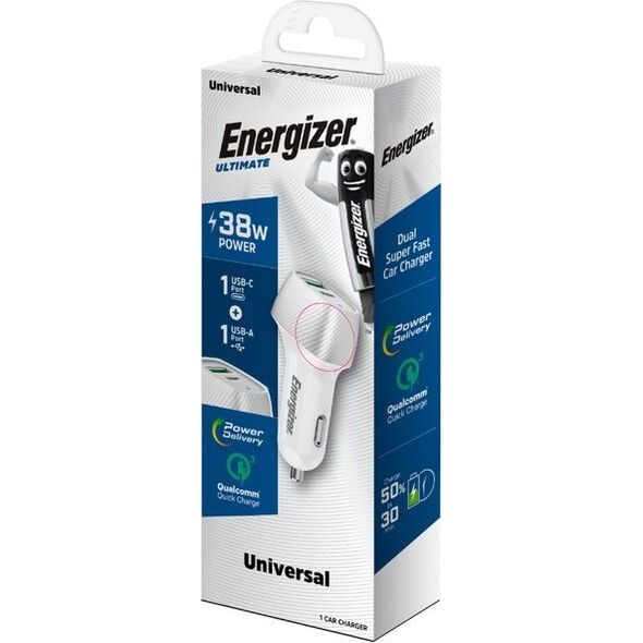 Ładowarka Energizer Energizer Ultimate - Ładowarka samochodowa USB-C & USB-A 38W PD + QC3.0 (Biały / Srebrny) 12996266 3492548233281