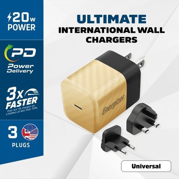 Ładowarka Energizer Energizer Ultimate - Ładowarka sieciowa Multiplug EU / UK / US GaN 20W PD (Złoty) 12996272 3492548232185