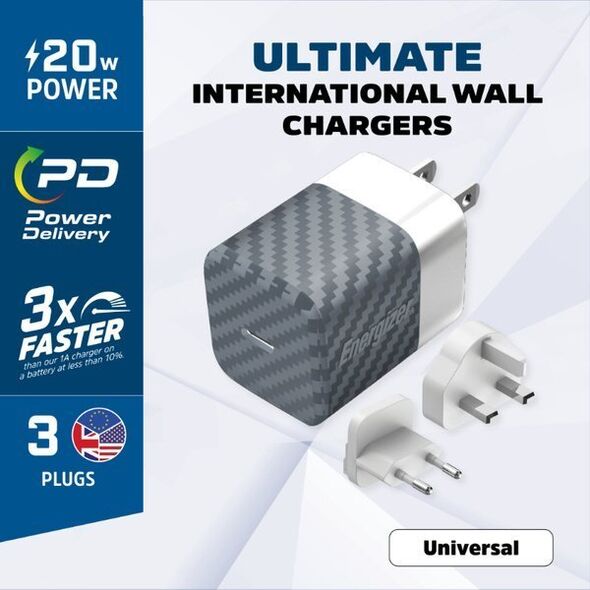 Ładowarka Energizer Energizer Ultimate - Ładowarka sieciowa Multiplug EU / UK / US GaN 20W PD (Srebrny) 12996273 3492548232208