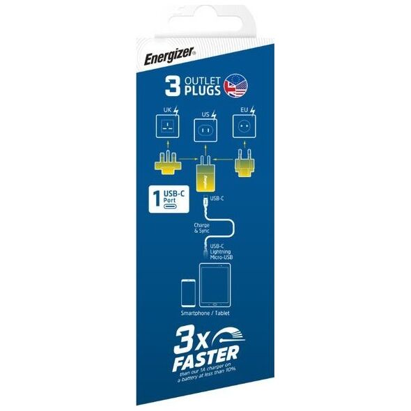 Ładowarka Energizer Energizer Ultimate - Ładowarka sieciowa Multiplug EU / UK / US GaN 20W PD (Srebrny) 12996273 3492548232208