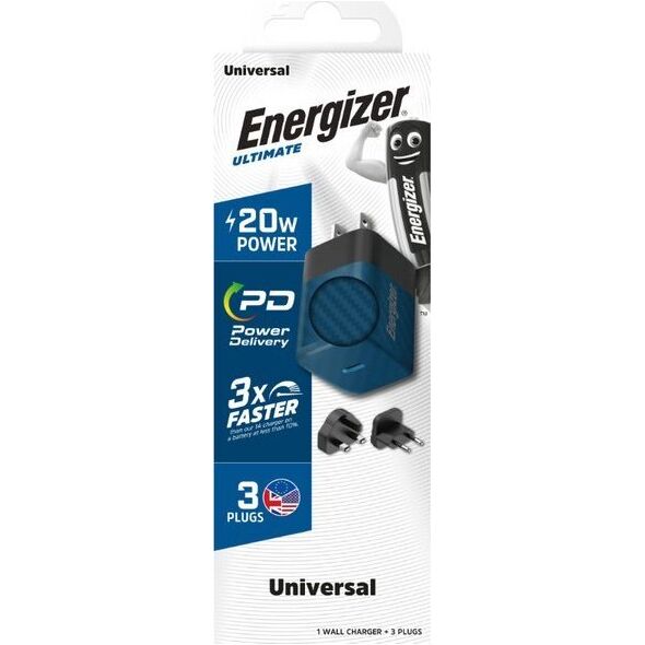 Ładowarka Energizer Energizer Ultimate - Ładowarka sieciowa Multiplug EU / UK / US GaN 20W PD (Niebieski) 12996274 3492548232161
