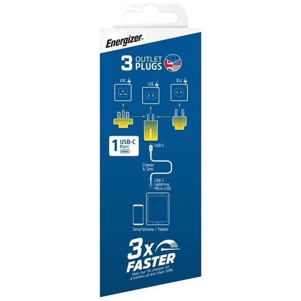 Ładowarka Energizer Energizer Ultimate - Ładowarka sieciowa Multiplug EU / UK / US GaN 20W PD (Niebieski) 12996274 3492548232161