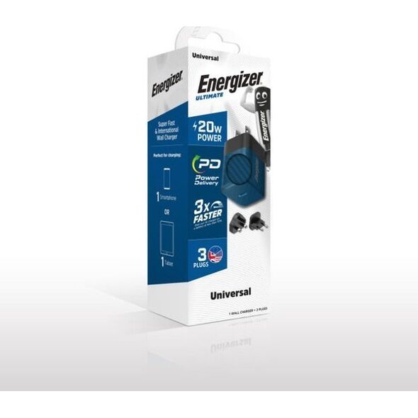 Ładowarka Energizer Energizer Ultimate - Ładowarka sieciowa Multiplug EU / UK / US GaN 20W PD (Niebieski) 12996274 3492548232161