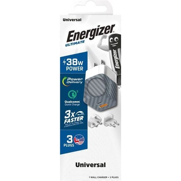 Ładowarka Energizer Energizer Ultimate - Ładowarka sieciowa Multiplug EU / UK / US GaN 38W PD + QC3.0 (Srebrny) 12996275 3492548232239