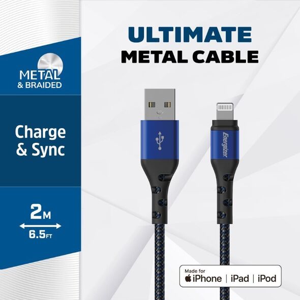 Kabel USB Energizer USB-A - Lightning 2 m Niebieski (C520LKBL) 12996290 3492548231638