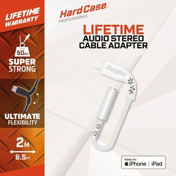 Adapter USB Energizer Energizer HardCase - Adapter audio Lightning do jack 3,5 mm certyfikat MFi 11 cm ROW (Biały) 12996317 3492548227228