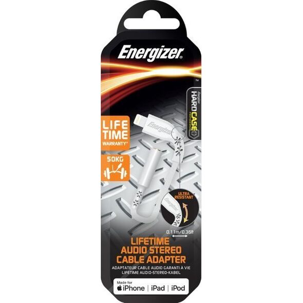 Adapter USB Energizer Energizer HardCase - Adapter audio Lightning do jack 3,5 mm certyfikat MFi 11 cm ROW (Biały) 12996317 3492548227228