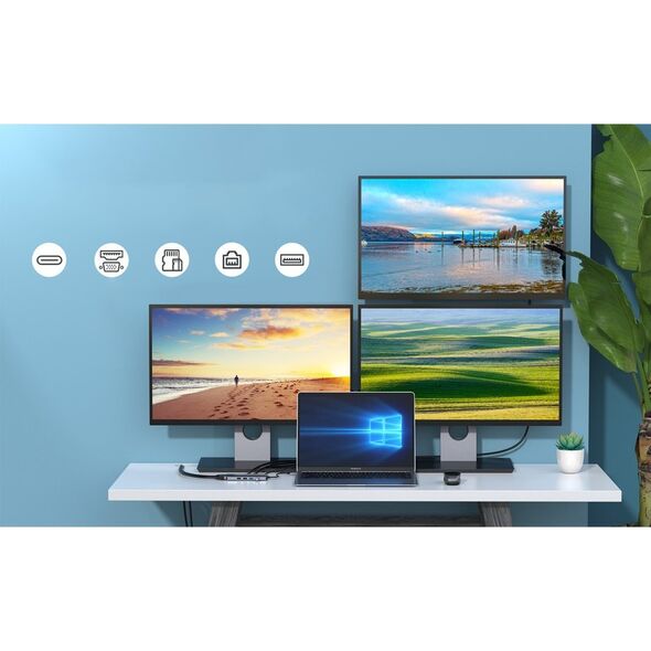 HUB USB Choetech Adapter 12w1 Choetech HUB-M26 USB-C do USB-C+ USB-A+ HDMI+ VGA+ AUX+ SD+ TF (szary) 12996665 6971824978292