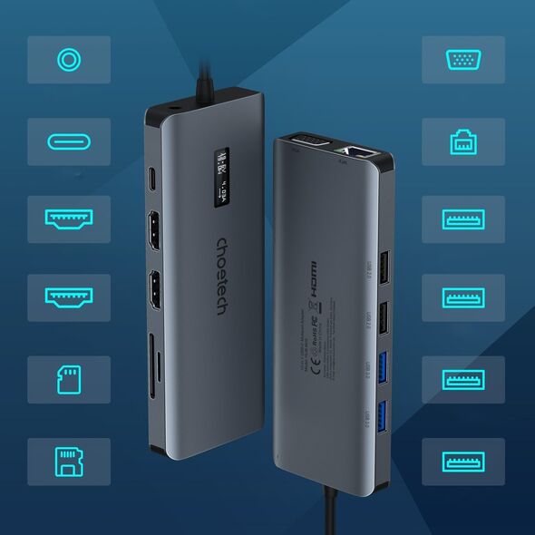 HUB USB Choetech Adapter 12w1 Choetech HUB-M26 USB-C do USB-C+ USB-A+ HDMI+ VGA+ AUX+ SD+ TF (szary) 12996665 6971824978292