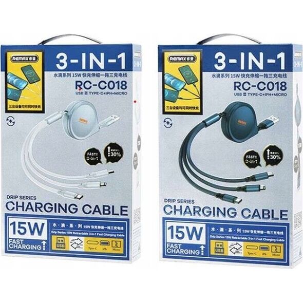 Kabel USB Remax KABEL REMAX DRIP SERIES 15W 3IN1 USB-C/MICRO/LIGHTNING RC-C018 SILVER 13026760 6954851242819