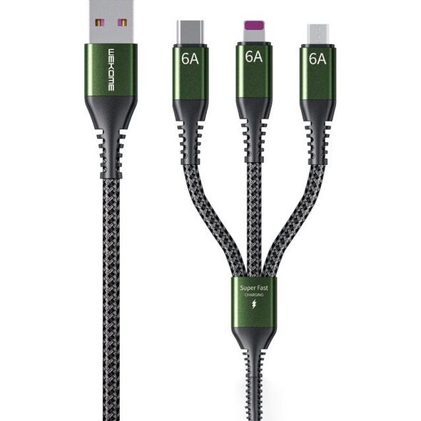 Kabel USB Wekome USB-A - USB-C + microUSB + Lightning 1.2 m Zielony (WK-WDC-170_BLACK) 13026838 6941027631980