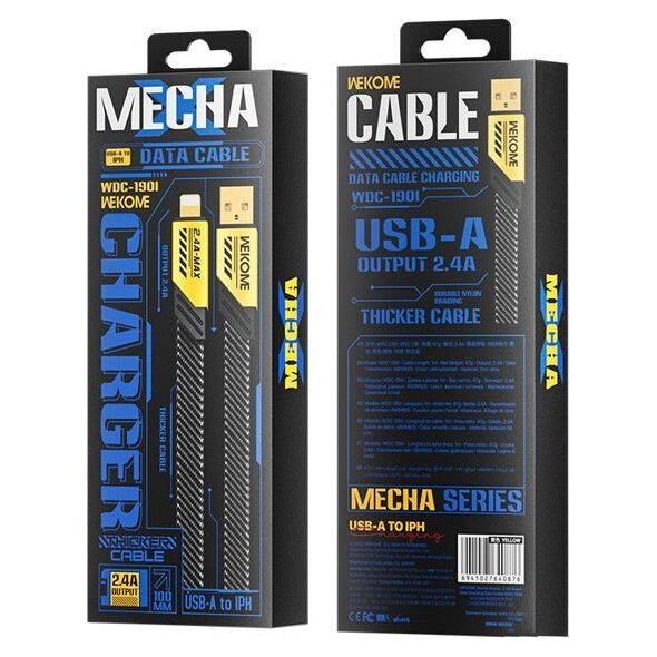 Kabel USB Wekome USB-A - Lightning 1 m Czarny (WK-WDC-190_01_YELLOW) 13026852 6941027640876