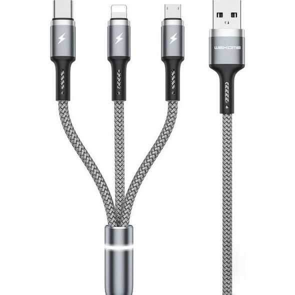 Kabel USB Wekome USB-A - USB-C + microUSB + Lightning 1.2 m Szary (WK-WDC-119_SILVER) 13026879 6941027613719