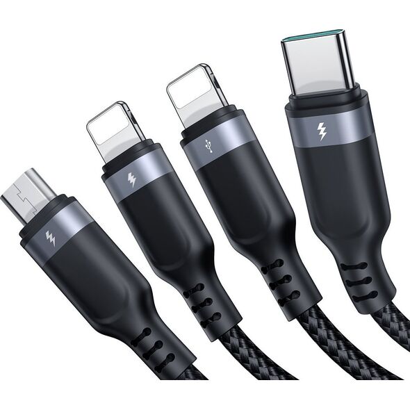 Kabel USB Joyroom USB-A - 2x USB-C + Lightning + microUSB 1.2 m Czarny (JYR777) 13027085 6956116758622