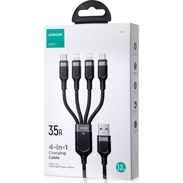 Kabel USB Joyroom USB-A - 2x USB-C + Lightning + microUSB 1.2 m Czarny (JYR777) 13027085 6956116758622