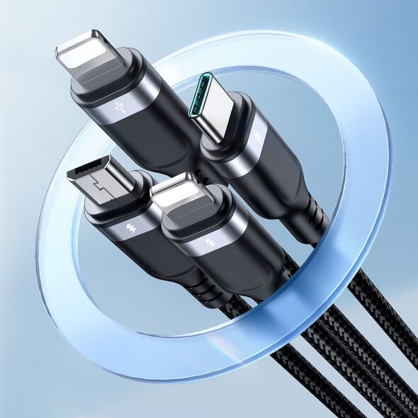 Kabel USB Joyroom USB-A - 2x USB-C + Lightning + microUSB 1.2 m Czarny (JYR777) 13027085 6956116758622