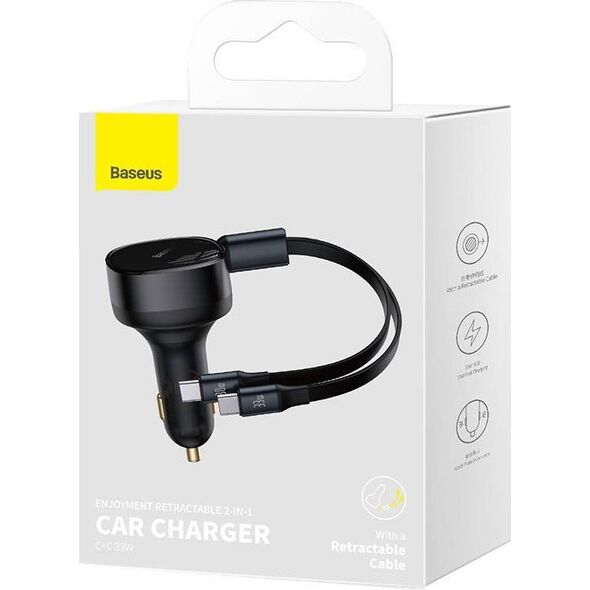 Ładowarka Baseus Ładowarka samochodowa Baseus Enjoyment z kablami USB-C, 33W (czarna) 13035288 6932172629267