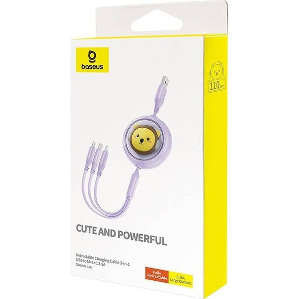 Kabel USB Baseus USB-A - USB-C + microUSB + Lightning 1.1 m Fioletowy (P10362900511-00) 13124786 6932172645519